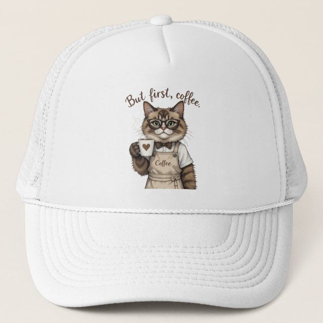 Gorra De Camionero Pero Primero, Gato Café (Anverso)