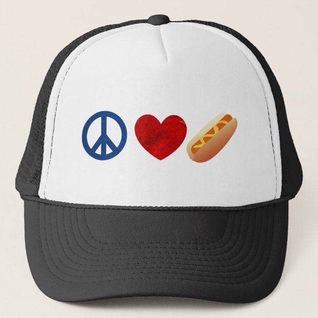 Gorra De Camionero Perrito caliente del amor de la paz (Anverso)