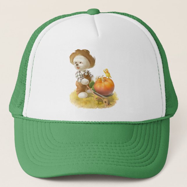 Gorra De Camionero Perro agricultor con calabaza (Anverso)