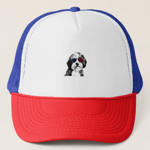 Gorra De Camionero Perro Aussiedoodle 4 de julio Bandera de Estados U
