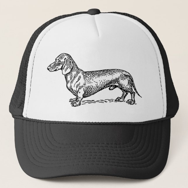 Gorra De Camionero Perro blanco y negro de la salchicha de Frankfurt (Anverso)