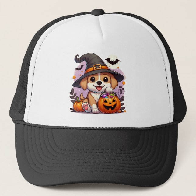 Gorra De Camionero Perro/cachorro de Halloween (Anverso)