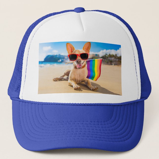 Gorra De Camionero Perro Chihuahua en la playa (Anverso)