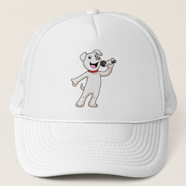 Gorra De Camionero Perro como cantante con micrófono (Anverso)