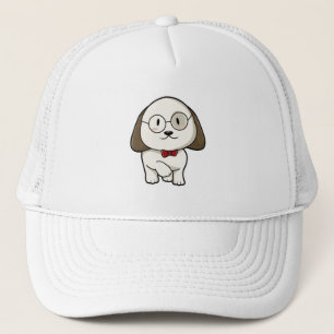 Gorra De Camionero Perro como crema con azulejos y lentes