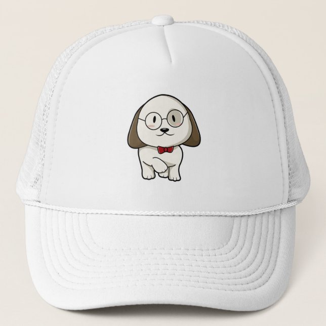 Gorra De Camionero Perro como crema con azulejos y lentes (Anverso)
