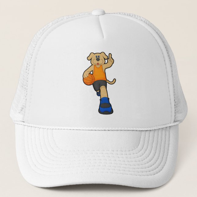 Gorra De Camionero Perro como jugador de baloncesto con baloncesto (Anverso)