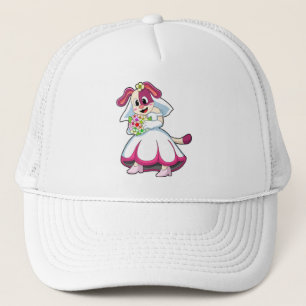 Gorra De Camionero Perro como novia con vestido de novia y flores