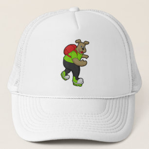 Gorra De Camionero Perro como patinador con patines en línea y mochil
