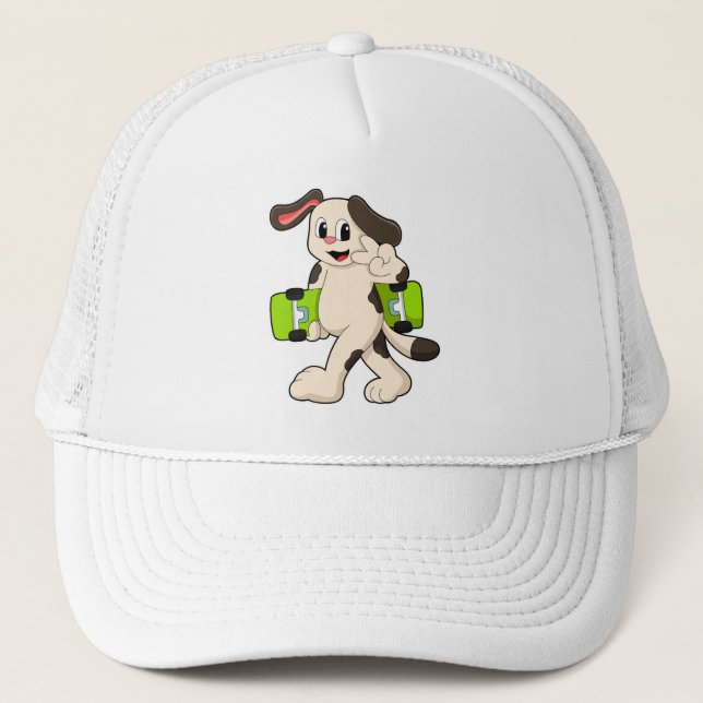 Gorra De Camionero Perro como patinador con patineta (Anverso)
