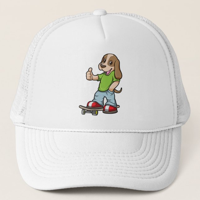 Gorra De Camionero Perro como patinador con patineta (Anverso)