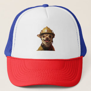 Gorra De Camionero Perro con un diseño de casco rojo de bombero