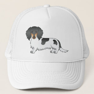 Gorra De Camionero Perro Dachshund de pelo largo piebald negro y marr