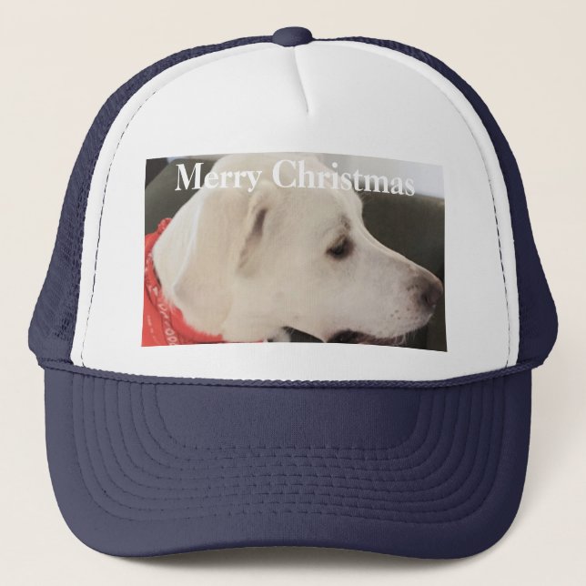 Gorra De Camionero Perro de cachorro blanco lindo con Navidades de bu (Anverso)