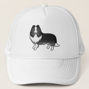 Gorra De Camionero Perro de dibujos animados Bi-Black Shetland Sheepd