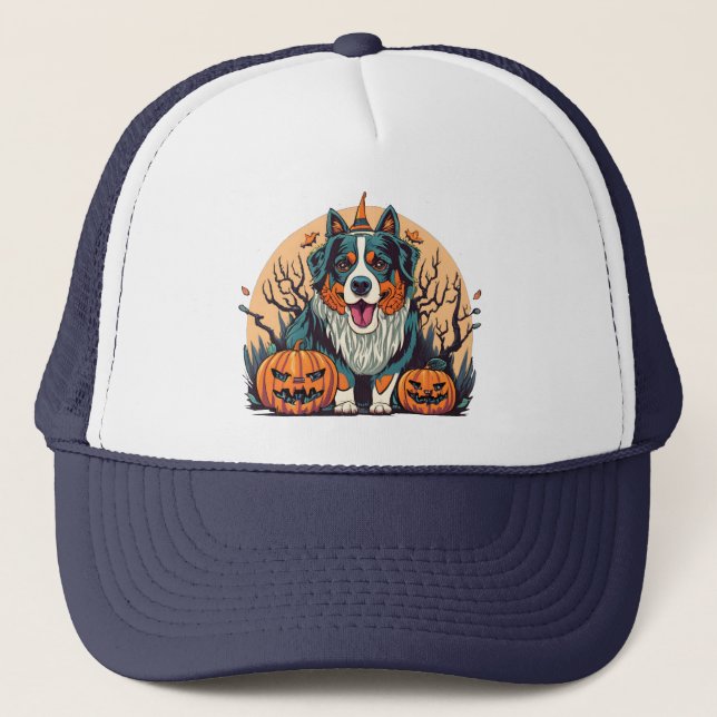 Gorra De Camionero Perro de montaña de Bernese Tocó Halloween (Anverso)