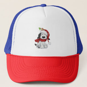Gorra De Camionero Perro de Navidades con Santa Hat y Scarf