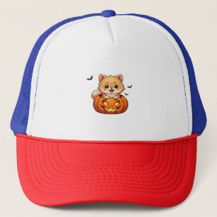 Gorra De Camionero Perro de Pomerania Feliz calabaza de Halloween Cla