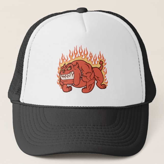 Gorra De Camionero Perro del demonio - llamas (Anverso)