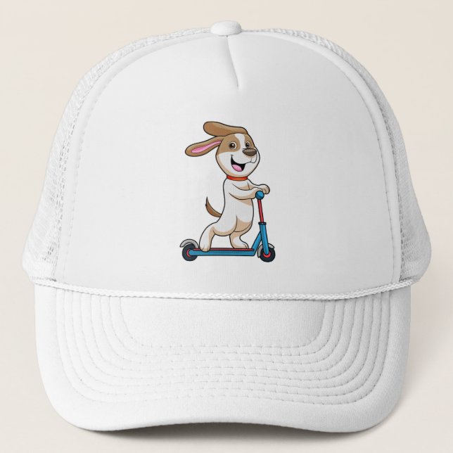 Gorra De Camionero Perro en bicicleta con Scooter (Anverso)