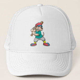Gorra De Camionero Perro en el béisbol con bate de béisbol