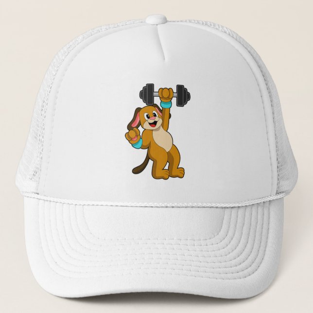 Gorra De Camionero Perro en entrenamiento de fuerza con Dumbbell (Anverso)