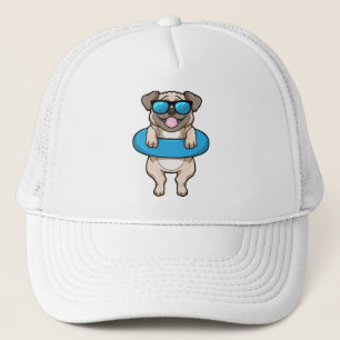 Gorra De Camionero Perro en Natación con anillo de natación y gafas d