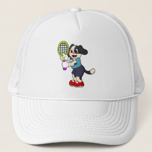 Gorra De Camionero Perro en tenis con raqueta de tenis