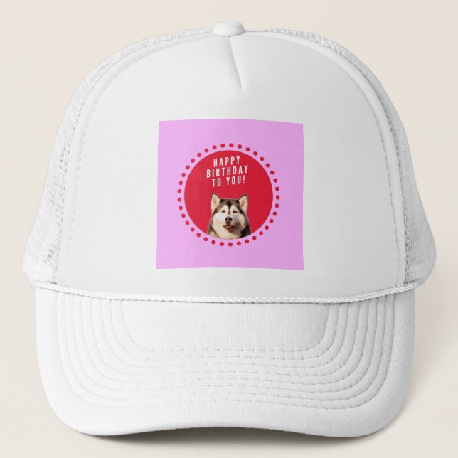 Gorra De Camionero Perro Husky Siberiano Cute Deseando Feliz Cumpleañ (Anverso)