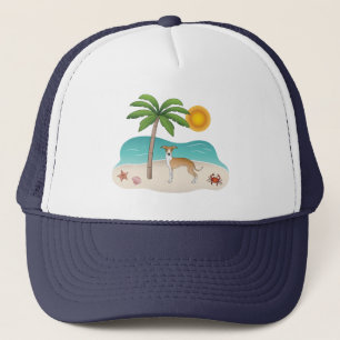 Gorra De Camionero Perro Iggy Marrón Claro Y Blanco En Una Playa Trop