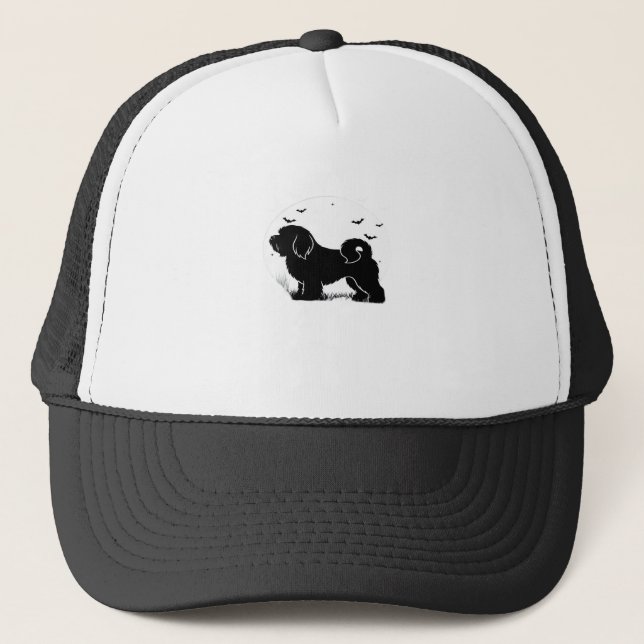 Gorra De Camionero Perro Lowchen � Silueta de la luna de Halloween Ca (Anverso)