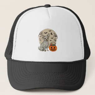 Gorra De Camionero Perro Momia de Halloween y Caramelo de Calabaza