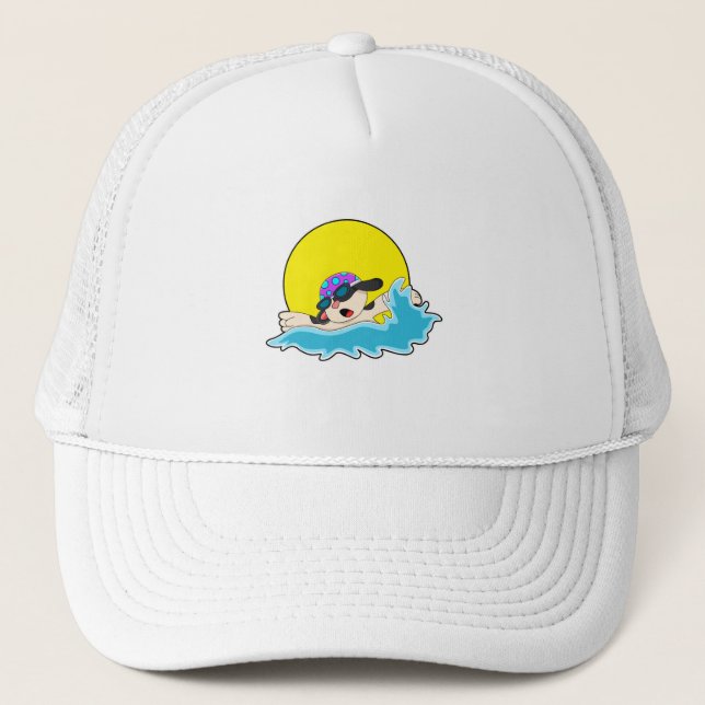 Gorra De Camionero Perro nadando con gafas de natación (Anverso)