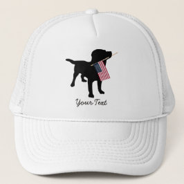 Gorra De Camionero Perro negro del laboratorio con la bandera