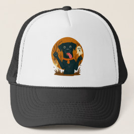 Gorra De Camionero Perro negro lindo y espeluznante con fantasma 