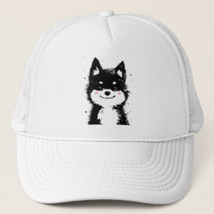 Gorra De Camionero Perro negro y blanco sonriendo