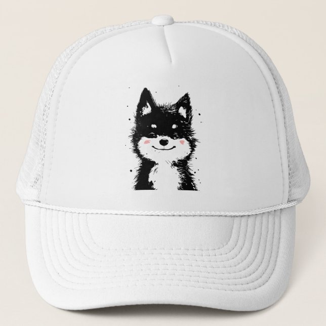 Gorra De Camionero Perro negro y blanco sonriendo (Anverso)