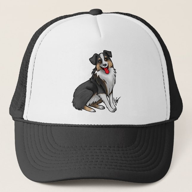 Gorra De Camionero Perro - Pastor australiano - Tri negro (Anverso)