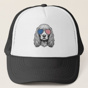 Gorra De Camionero Perro Patriótico con Gafas de Sol de Bandera Vinta