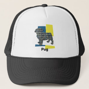Gorra De Camionero Perro Pug Cuadrícula tricolor de silueta de corte