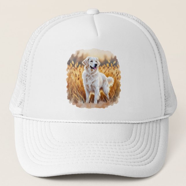 Gorra De Camionero Perro Retriever Dorado Blanco (Anverso)