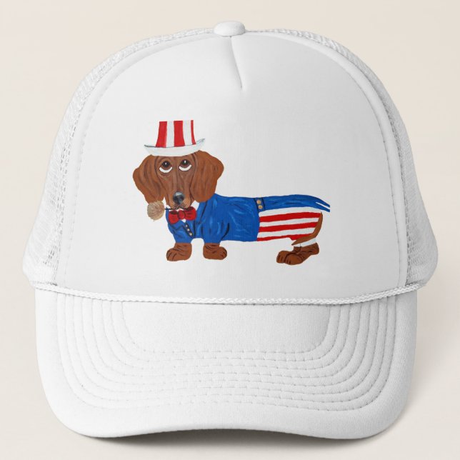 Gorra De Camionero Perro salchicha con traje de Tío Sam (Anverso)
