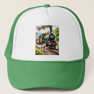 Gorra De Camionero Perro saludando tren de vapor