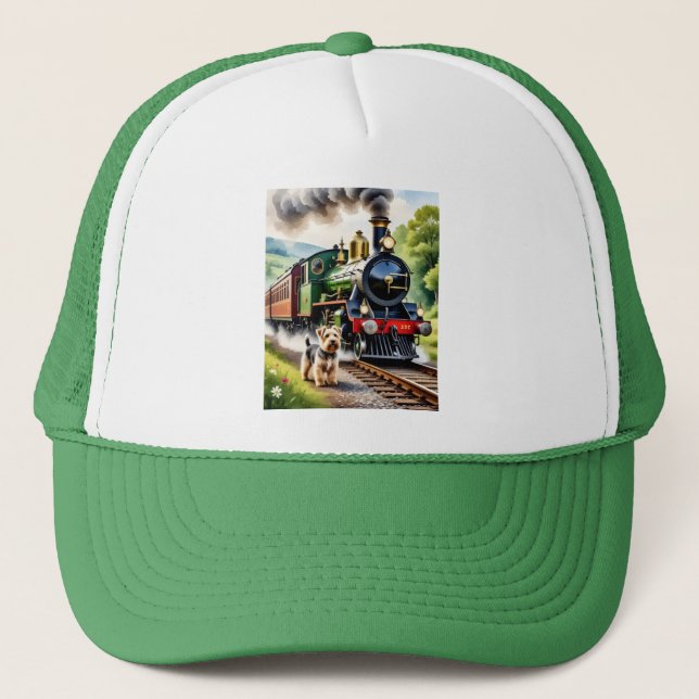 Gorra De Camionero Perro saludando tren de vapor (Anverso)