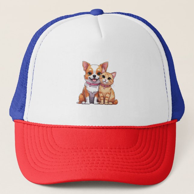 Gorra De Camionero Perro y Personalizado de gatos kawaii (Anverso)