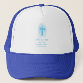 Gorra De Camionero Personalice, Blue First Holy Communia Cross Host