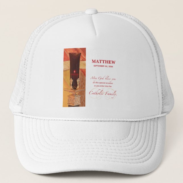 Gorra De Camionero Personalice, RCIA felicita, católica, roja (Anverso)