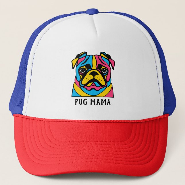 Gorra De Camionero personalizable 3 tonalidad de pug mama (Anverso)