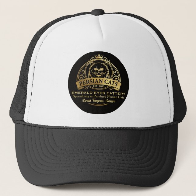 Gorra de camionero personalizable de gatería persa (Anverso)