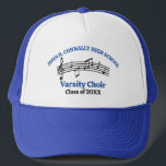 Gorra De Camionero Personalizable del coro de la escuela secundaria a<br><div class="desc">Este moderno gorra de coros de secundaria azul muestra el nombre del grupo bajo el equipo musical. Personalizar de un cantante de corales o de su director por un gran regalo de graduación.</div>